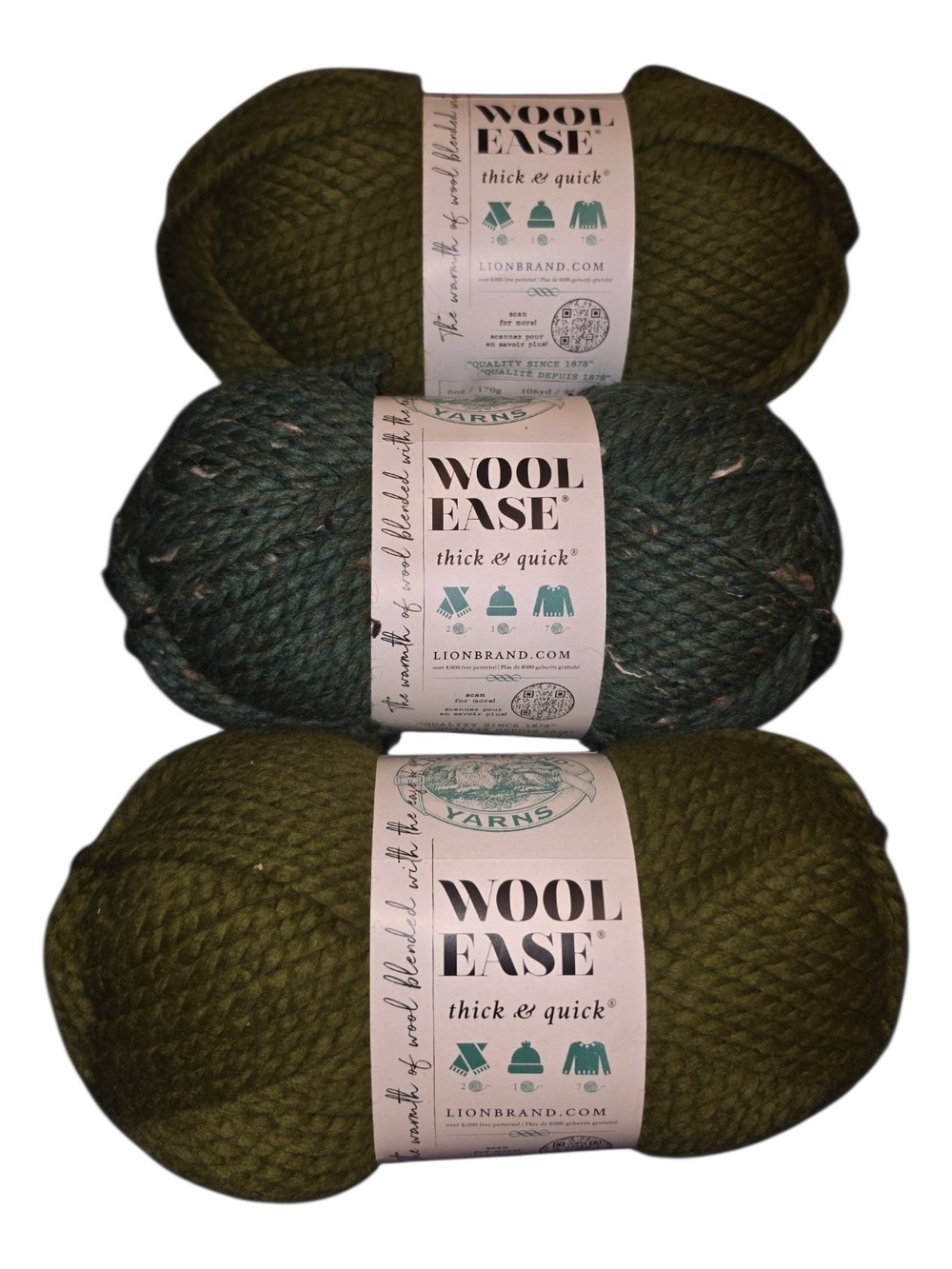 Lion Brand Wool-Ease Thick & Quick Yarn Lot 3 Cilantro & Kale Super Bulky #6